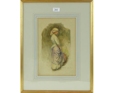19th century watercolour, portrait of a woman, unsigned, 13" x 8.5",  and R Little, watercolour, cattle in landscape, framed,