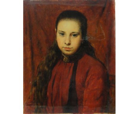 19th century oil on canvas, portrait of a young girl, indistinctly signed, 22" x 18", unframed.