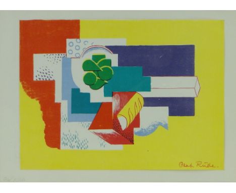 Olaf Rude,
colour lithograph, cubist composition, issued 1918/19, 9" x 12", framed.