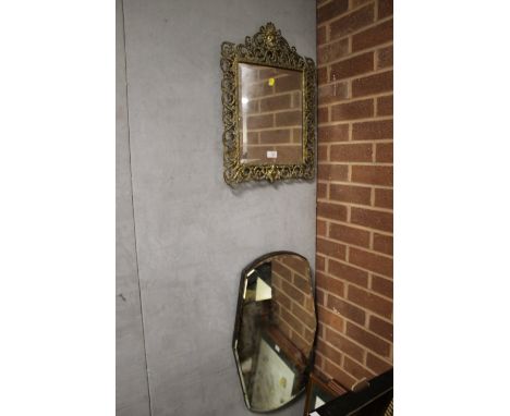 A VINTAGE BRASS FRAMED BEVEL EDGED MIRROR S/D TOGETHER WITH ANOTHER (2)