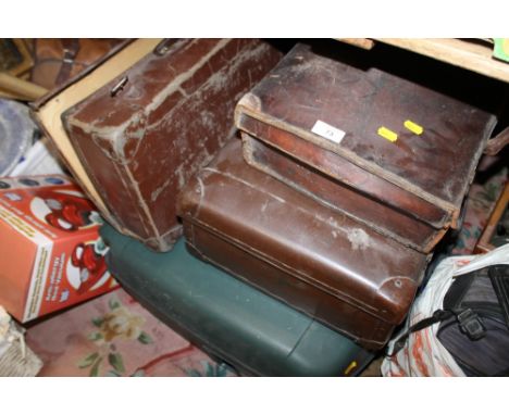 THREE VINTAGE LEATHER SUITCASES TOGETHER WITH A MODERN EXAMPLE (4)