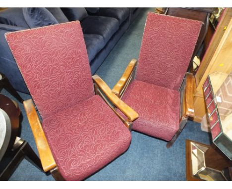 A PAIR OF VINTAGE OAK FRAMED ARMCHAIRS
