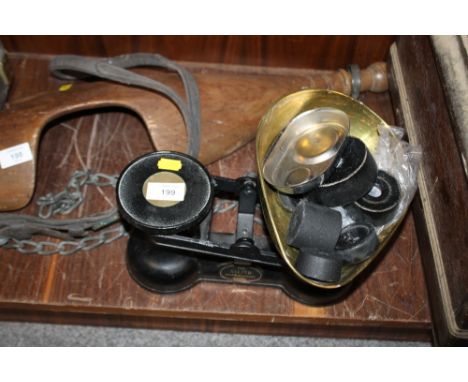 A SET OF CAST SALTER SCALES AND WEIGHTS 