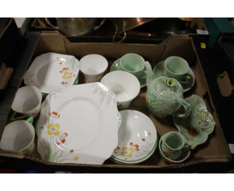 A FLORAL BESWICK PART TEA SERVICE TOGETHER WITH ANOTHER 