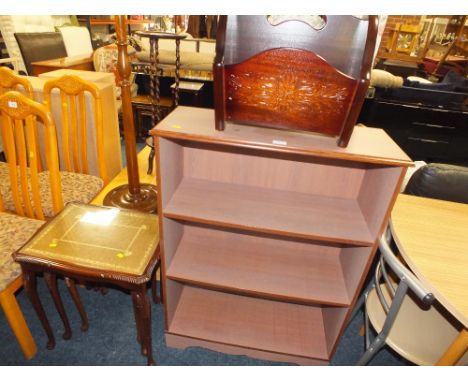 AN OPEN BOOKCASE, A NEST OF TABLES, MAGAZINE RACK AND A STANDARD LAMP (4)