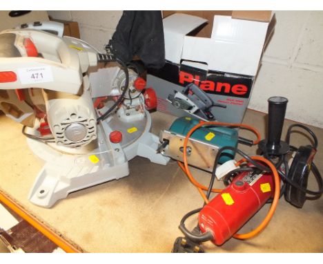 AN ELECTRIC CHOP SAW TOGETHER WITH A JIGSAW, GRINDER AND PLANER (4)