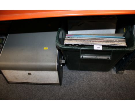 A BUSH RECORD PLAYER & A BOX OF LP RECORDS TO INCLUDE SIMPLE MINDS, ADAM AND THE ANTS ETC.