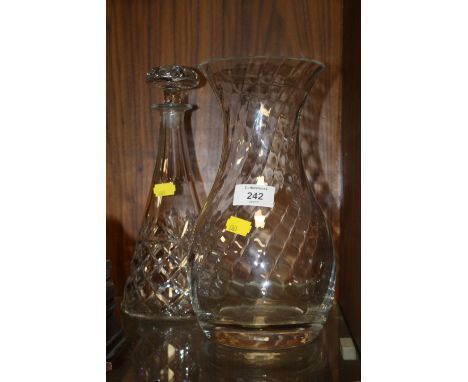 A ROYAL BRIERLEY CUT GLASS DECANTER TOGETHER WITH A DARTINGTON CRYSTAL VASE S/D