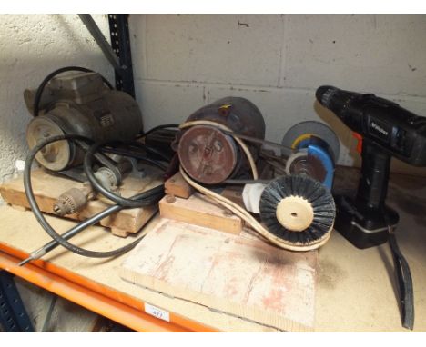 AN ELECTRIC MOTOR ROUTER TOOL TOGETHER WITH A BRUSHER / GRINDER WHEEL POWER DRILL