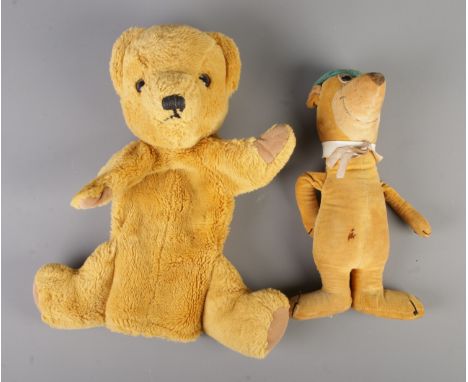 A vintage Merrythought Yogi Bear along with a Merrythought puppet bear.