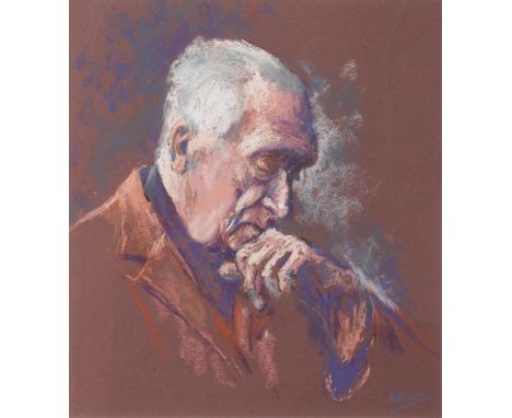 Colin Treliving, a framed pastel, portrait of a gentleman thinking. Signed. 31cm x 27cm.