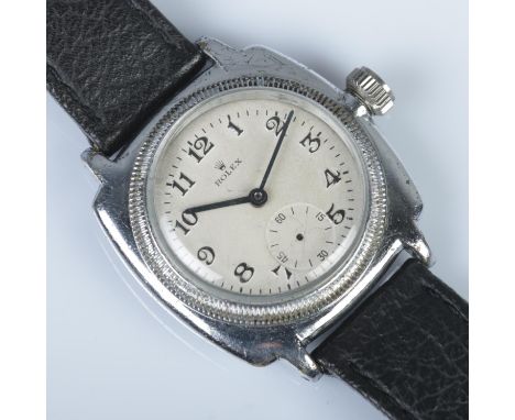 A 1920s/1930s Rolex manual wristwatch. Having Arabic numeral markers, subsidiary seconds and Oyster Patent screw down crown. 
