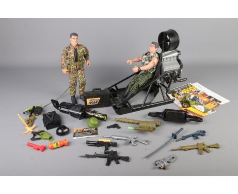 A small selection of Action Man figures and accessories including a Action Man Airboat.