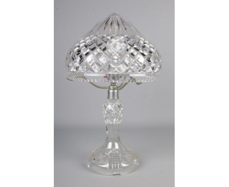 A 20th century cut glass mushroom shaped lamp and shade