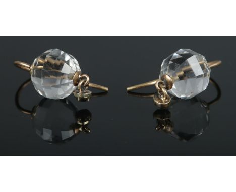 A pair of late Georgian/early Victorian gold and faceted crystal earrings. With pink paste set drops. Drop approximately 2.5c