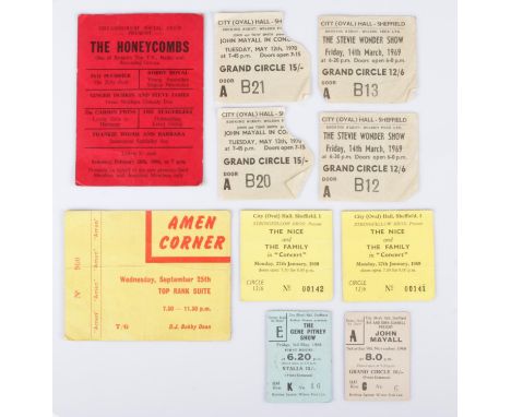 A collection of mainly 1960s music concert tickets/ticket stubs; John Mayall 1968 and 1970, The Gene Pitney Show 1968, The Ni