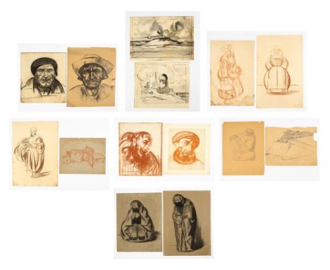 French, 1882-1968Group of Figural and Landscape Drawings: 13 worksVariously signedVarious media, including crayon, charcoal, 