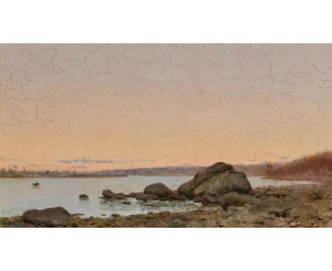 19th CenturyTwilight SeascapeOil on cradled panel8 1/2 x 13 3/4 inches (21.6 x 34.9 cm)(Framed 17 x 22 inches)Network of dryi