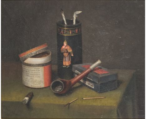 American, 1835-1914A Still Life with Pipe, Tobacco, Cigar, and Matches, 1879Signed R.Fulton Crary and dated 1879 (ll)Oil on c