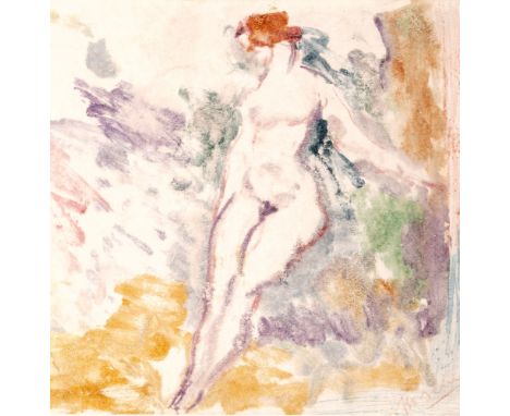 French, 1885-1930Nude on a Colorful BackgroundSigned Pascin (lr)Mixed media with wax crayon on paper8 1/8 x 8 1/4 inches (20.