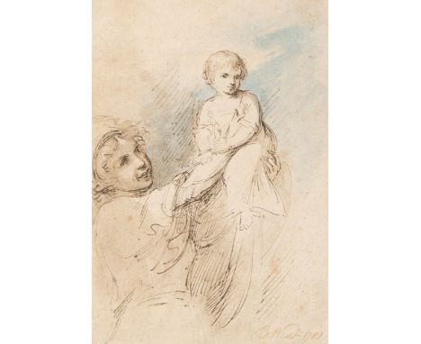 American, 1738-1820Mother and Child, 1783 and Seascape with Ships: a double-sided workRecto (Mother and Child): signed and da