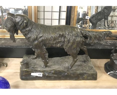 BRONZE HUNTING DOG FIGURE - SIGNED - 71 CMS