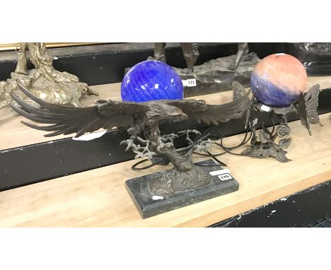 TWO BRONZE BALL LAMPS