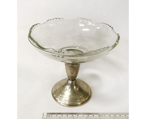 STERLING SILVER &amp; GLASS COMPORT - 15 CMS (DIAM) 14.5 CMS (H)