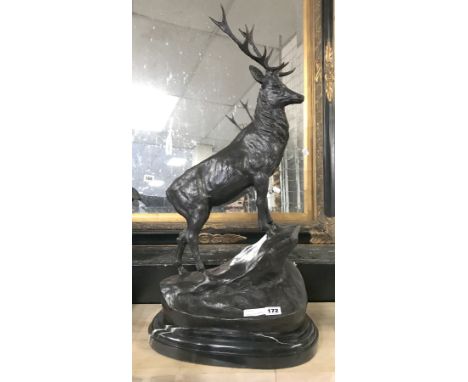 BRONZE STAG ON MARBLE BASE - 71 CMS (H)