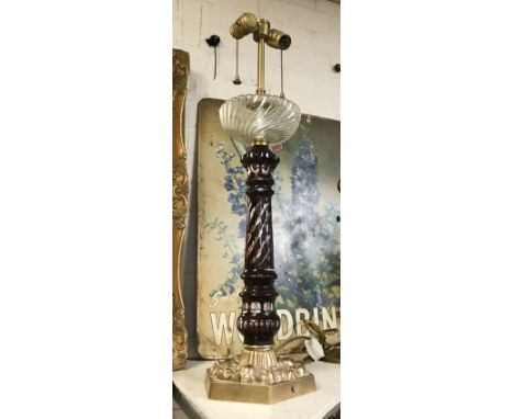 RUBY CUT GLASS OIL LAMP - 70 CMS