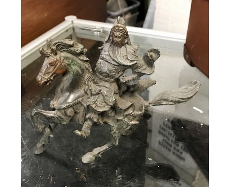 BRONZE CHINESE WARRIOR &amp; HORSE - 19 CMS (H)