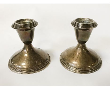 PAIR STERLING SILVER CANDLESTICKS - EACH 8 CMS