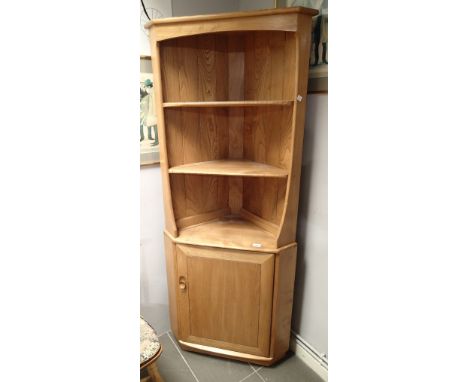 Ercol light elm corner unit with cupboard below H: 180 cm