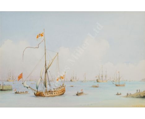 δ WILLIAM M BALL (BRITISH, 1923-2008) 17th Century Dutch naval vessels Watercolour Signed and dated 'William M Ball 87' (lowe