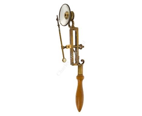 A CUFF TYPE COMPASS MICROSCOPE, PROBABLY 19TH CENTURY constructed in brass with adjustable specimen arm and threaded fruit wo