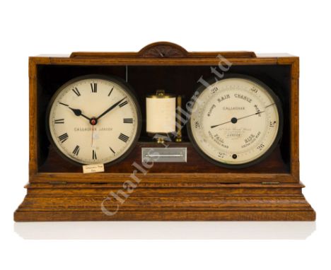 A WEATHER STATION BY CALLAGHAN, LONDON, CIRCA 1890 the clock signed as per title ( now with quartz movement ), recording baro