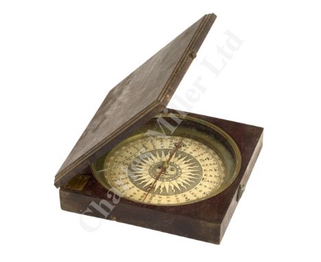 A PLANE TABLE SURVEYING COMPASS BY GEORGE ADAMS, LONDON, CIRCA 1740 the 4in. paper dial signed Made by G. Adams in Fleet Stre