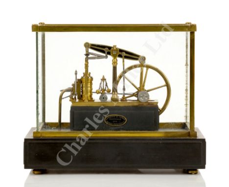 A FINELY CONSTRUCTED MINIATURE GILT-BRASS STATIONARY ENGINE OF CIRCA 1820 modelled A.M. Tyrer, 1974, the bedplate mounted to 