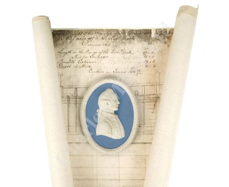 A MODERN WEDGEWOOD JASPERWARE PLAQUE OF CAPTAIN JAMES COOK issued by Maggs, 1968, impressed with maker's marks for Wedgwood -