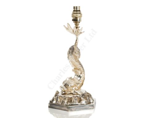A DECORATIVE LAMP BASE BELIEVED TO BE FROM THE R.Y. VICTORIA &amp; ALBERT III constructed in nickel-plated brass in the form 
