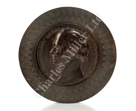 Ø A COROMANDEL WOOD PROFILE PORTRAIT OF SIR MARC ISAMBARD BRUNEL facing left and inscribed Sir Isambart [sic] Marc Brunel, FR
