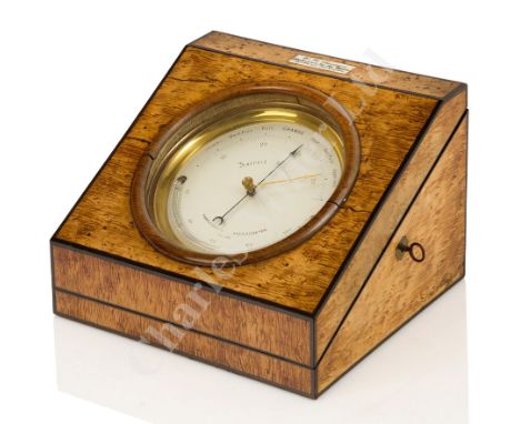 Ø AN ANEROID DESK BAROMETER BY C.W. DIXEY, LONDON, CIRCA 1850 the 4in. silvered dial with blued indicator and gilt recorder n
