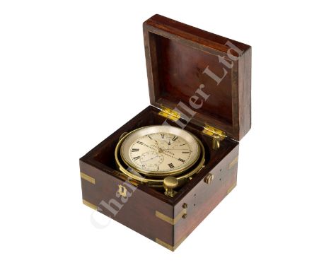 A TWO-DAY MARINE CHRONOMETER BY JOHN HUTTON, LONDON, CIRCA 1865 the 4in. silvered dial signed as per title and numbered 715 ,