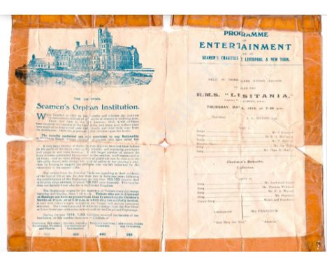 R.M.S. LUSITANIA, 1915 Programme of Entertainment in aid of Seamen’s Charities at Liverpool and New York , Held in third clas