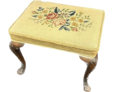 19th century tapestry top stool, raised on highly carved legs. [40x54x41cm] 