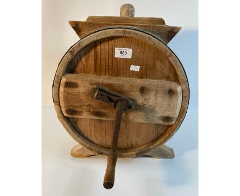An antique wooden butter churn with handled attachment [38x33cm] 