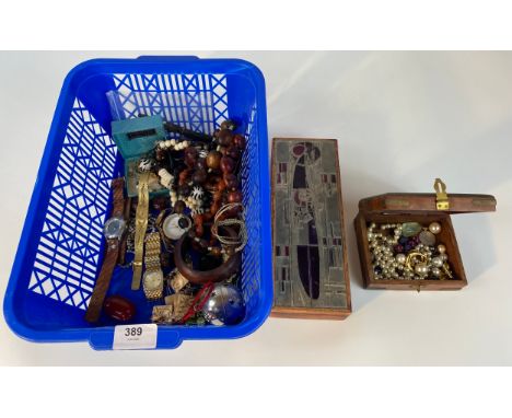 A box of jewellery &amp; decorative Boxes; fossil,  rotary watch &amp; Rennie McIntosh design box 