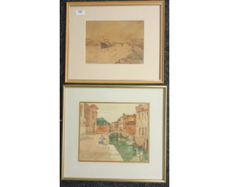 Two Artworks;W. K RobertsonWatercolour depicting a boat through low tide, signed.[Frame 35x41cm]L.H.NWatercolour depicting 'V