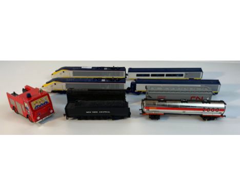 A collection of Hornby trains &amp; carriages &amp; an ertl fireman Sam fire engine model 