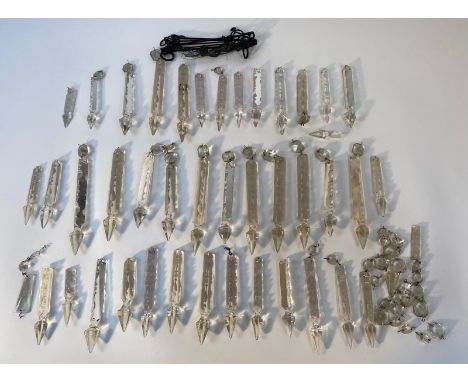 A collection of crystal chandelier droplets &amp; metal fixtures [22cm] 